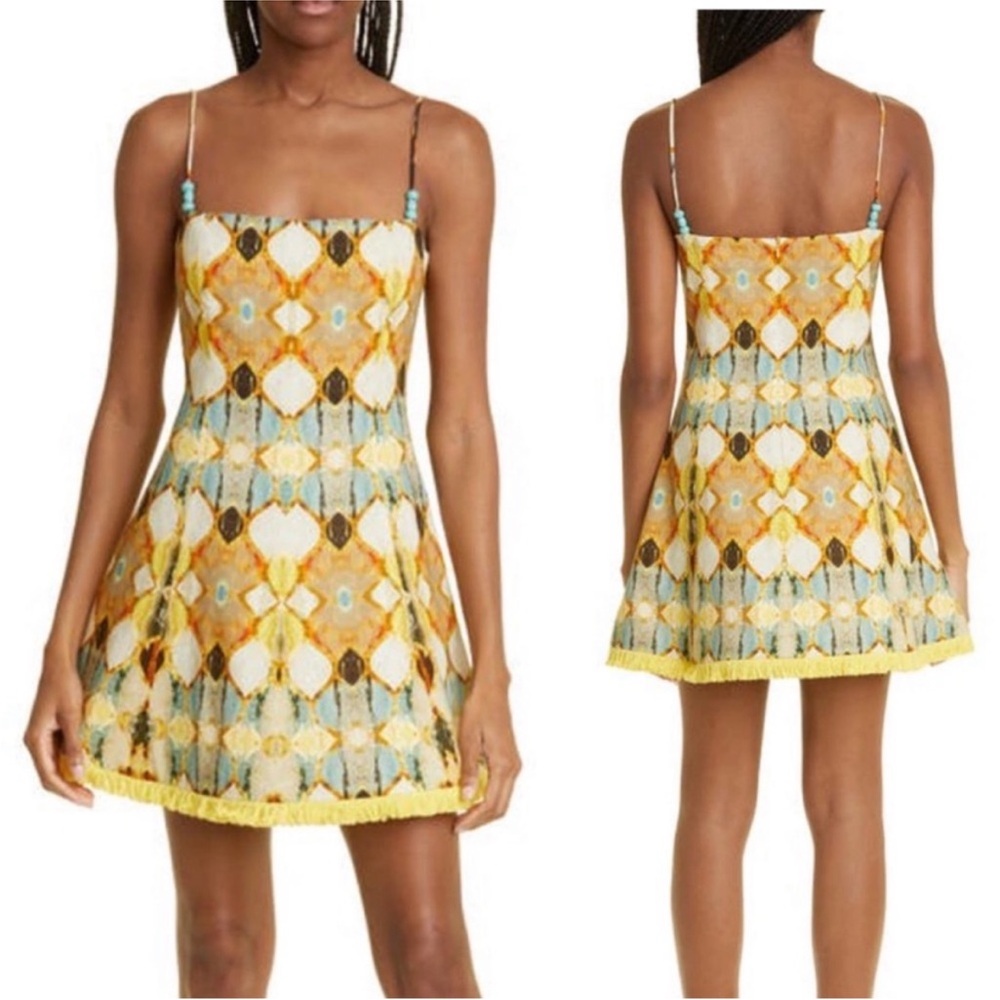 CHRISTIAN LACROIX Stained Glass Fit & Flare Linen Cruz Dress Size Medium